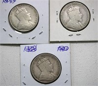 3 X 1904 Newfoundland Canada 50 Cent Coins