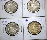 4 X 1941 Canada 50 Cent Coins