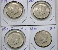 4 X 1964 US Half Dollars