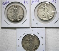3 X 1944 US Half Dollars
