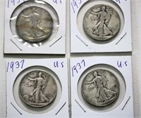 1 X 1934, 1 X 1936 & 3 X 1937 US Half Dollars