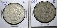 2 X 1921 "D" US Silver Dollars