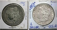 2 x 1901 "o" US Silver Dollars