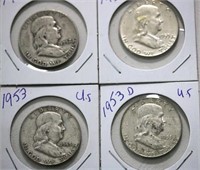 4 X 1953 US Half Dollars