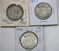 1900, 1937, 1938 Canada 50 Cent Coins