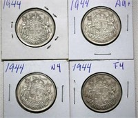 4 X 1944 Canada 50 Cent Coins