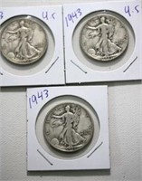 3 X 1943 US Half Dollars