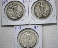 3 X 1946 US Half Dollars