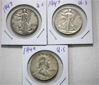 2 X 1947 & 1 X 1949 Half Dollars