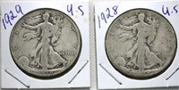 1928 & 1929 Liberty Walking US Half Dollars