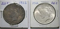 2 X 1922 US Silver Dollars