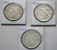 3 X 1922  US Silver Dollars