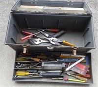 Plastic tool box with one tray and tools