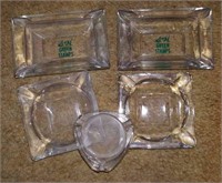 5 glass ashtrays, two are S&H Green Stamp
