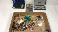 Large lot of darts with extra parts and carrying