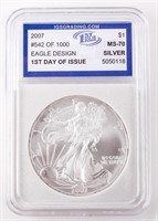 Coin 2007 Silver Eagle IGS MS70 1st Day Issue