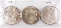Coin 3 Morgan Silver Dollars 1921 P,D & S