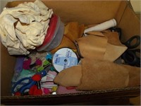 CRAFTING LOT, SCISSORS, LEATHER SCRAPS AND MORE