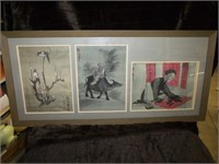 BEAUTIFUL ASIAN TRIPTYCH WATER COLOR ON CLOTH
