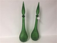 Pair of Large Green Decanters - 22" Tall