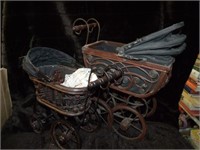 2 WOOD AND METAL BABY DOLL STROLLERS, SMALL