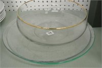Glass Serving Platters & Gold-rimmed Bowl