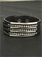 Ladies Vegan Leather Bracelet w/ Rhinestones