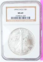 Coin 1994 Silver Eagle NGC NGC MS69