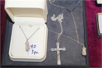 3pc Sterling Necklaces; 2 peanuts, crucifix
