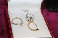 2pc 10kt Necklace w/ crystal ball & 14kt Earrings