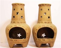 Two Ceramic Chimenea Candle Stands