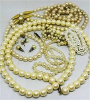 Various Strands of Costume Jewelry Faux Pearl