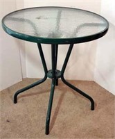 Metal Patio Table with Inset Pebbled Glass