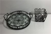 Glass and Metal Tray with Metal Basket