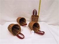 (4) Hanging Peg / Knob Baskets w/ Leather Hangers