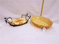 Temp-Tations Ceramic Oval Dish W/ Wire Holder & Tr
