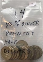 (14) 40% Silver Kennedy Half Dollars