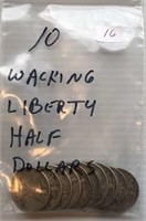 10 Walking Liberty Half Dollars