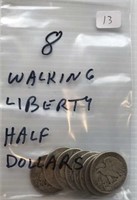 8 Walking Liberty Half Dollars