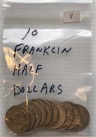 (10) Franklin Half Dollars