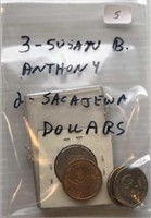 3 Susan B. Anthony & 2 Sacagawea Dollars