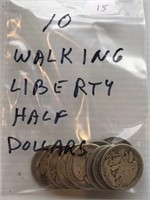 10 Walking Liberty Half Dollars