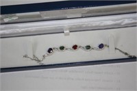 Sterling Silver Sapphire, Ruby & Emerald Bracelet