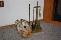 Fireplace Tools with Log Holder & Logs