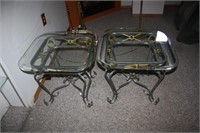 Pair of Glass & Metal Side Tables 26 x 26 x 21H