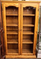 Furniture Vintage Oak Wood Glass Curio Cabinet