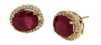 14kt Gold 6.86 ct Ruby & Diamond Oval Earrings