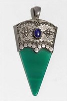Silver & Nephrite Jade Pendant, Ethnographic