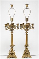 Gothic Revival Brass Candelabra Table Lamps
