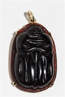 Scarab Pendant in 14K Gold Mount, Amber Glass